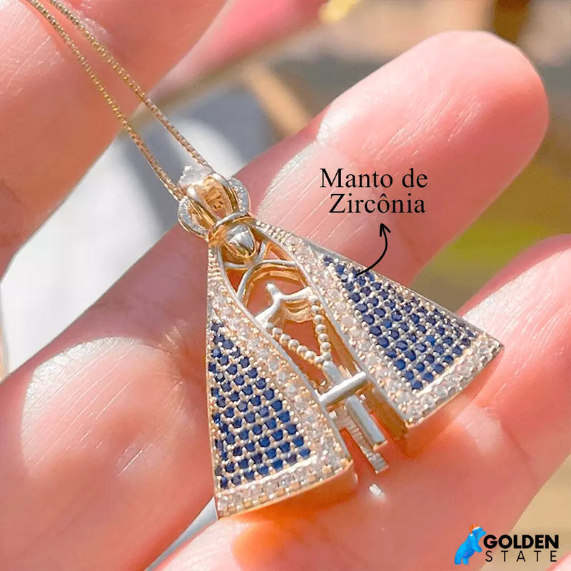 (COMPRE 1 LEVE 2) Colar Nossa Senhora Aparecida - Dupla Face com Manto de Zircônia | Antialérgico 45cm